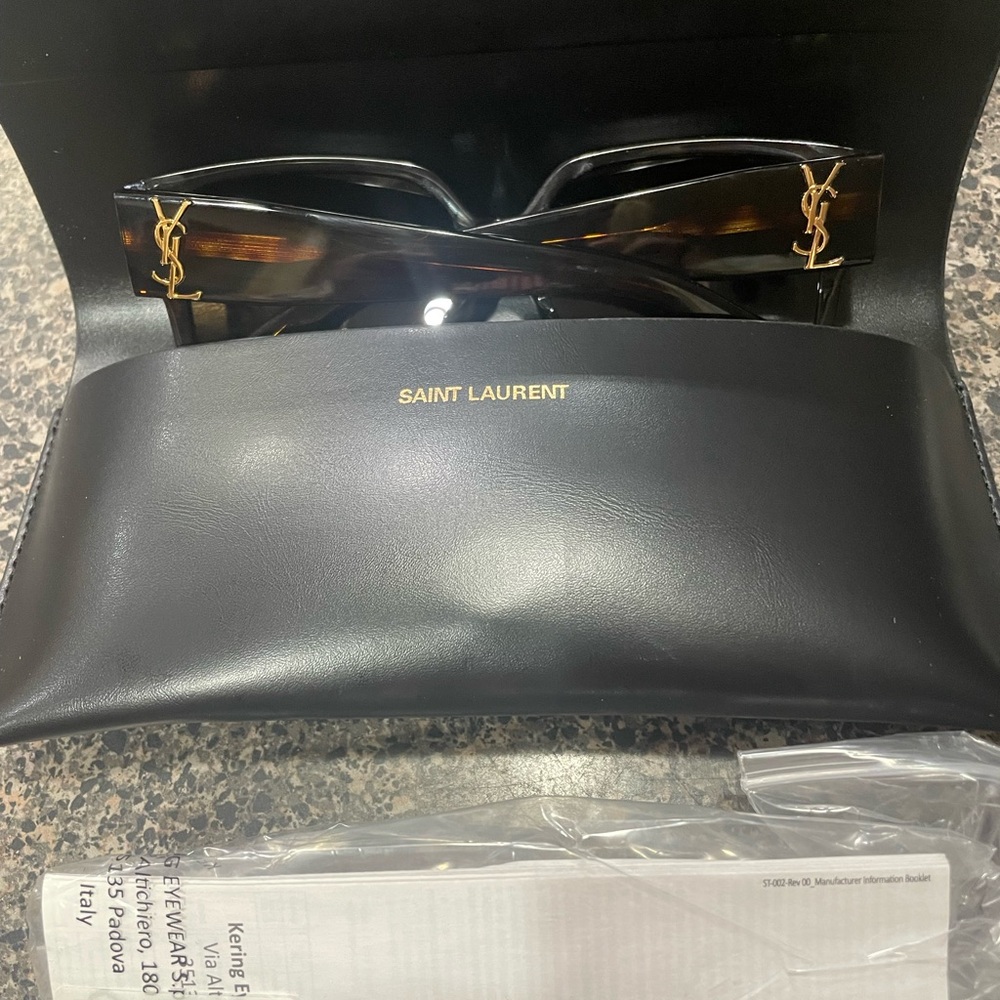 Saint Laurent Brown Sunglasses with Gold Accents - Picture 4 of 6